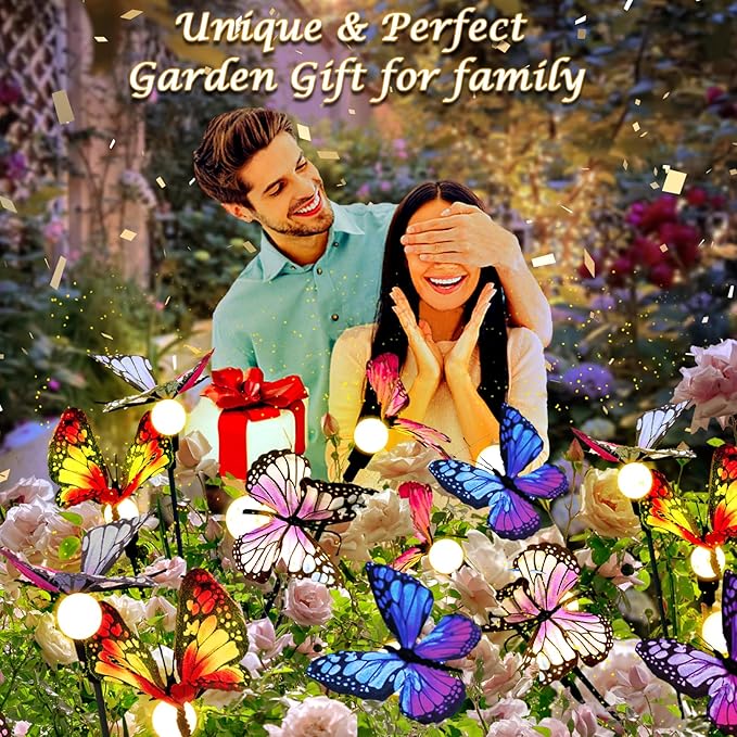 Swaying Solar Butterfly Light, Solar Garden Lights Outdoor Waterproof,Garden Decoration for Yard,Patio,Lawn,Pathway (2 Pack)