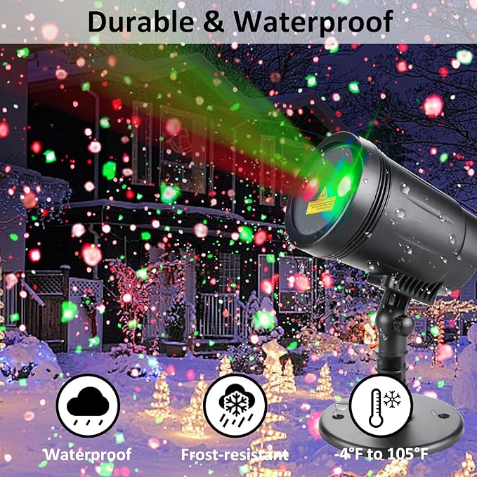 Outdoor Garden Laser Light Projector, Christmas Laser Lights with Red and Green Star Show, Waterproof Holiday Laser Light Landscape Spotlight, Suitable for Outdoor Garden, Home, Decoration, Party