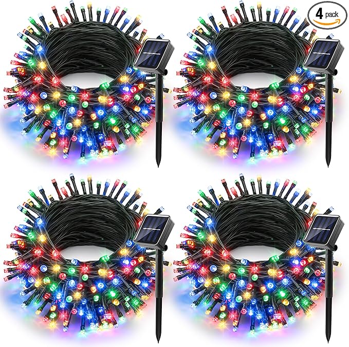 Joomer Solar Christmas Lights Outdoor 4 Pack Total 156FT 400LED 8 Lighting Modes Solar String Lights Waterproof Fairy Tree Lights for Garden Yard Patio Christmas Decoration (Multicolor)