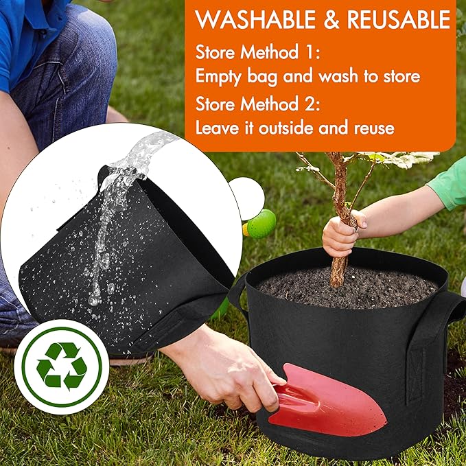 Gardzen 10-Pack 10 Gallon Grow Bags, 300G Thickened Aeration Fabric Pots with Handles, Heavy Duty Cloth Pots for Plants