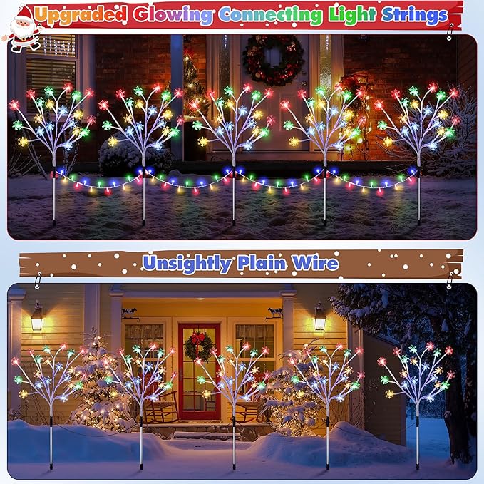 Enhon 5 Pack Snowflake Christmas Pathway Lights, 180 LED Garden Stake Lights with 8 Light Modes and Timer Function, Waterproof Xmas Decoration Tree Light for Outdoor Yard Lawn Patio Decor(Multicolor)