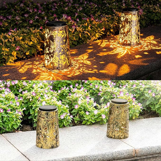 Outdoor Solar Lanterns Large Butterfly Pattern Lantern Hanging Light House Yard Patio Backyard Porch PathwayDecor Gifts for Women Grandma Mom Friends 2pcs