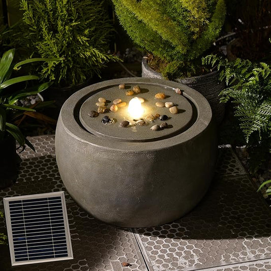 Solar Water Fountain Outdoor Garden Bubbler Water Feature Fountains Solar Powered for Patio Deck Yard Home Decor Gray, 18 "L x 18" W x 11.5" H