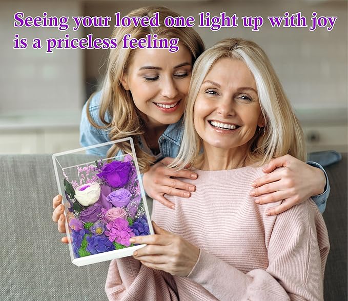 Valley of Rain & Forest Long-Lasting Real Flowers, Handcrafted Preserved Rose Bush For you to Send Love for All Occasions, Floral Arrangement for Indoor Decoration (Dark Purple Rose)