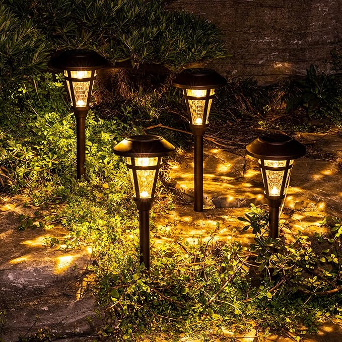 Solar Pathway Lights Outdoor 6 Pack, Warm White Lights Outdoor Waterproof, Bronze Finished Solar Garden Light for Yard Decor, Patio, Landscape, Lawn, Walkway, Pathway, Garden