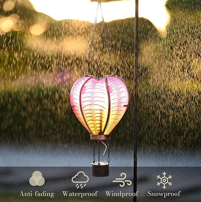 TERESA'S COLLECTIONS Hot Air Balloon Solar Lantern for Garden Decor+Flickering Flame Hanging Outdoor Lights Waterproof for Party Porch Yard Garden Tree Decorations,Gifts for Mothers Day