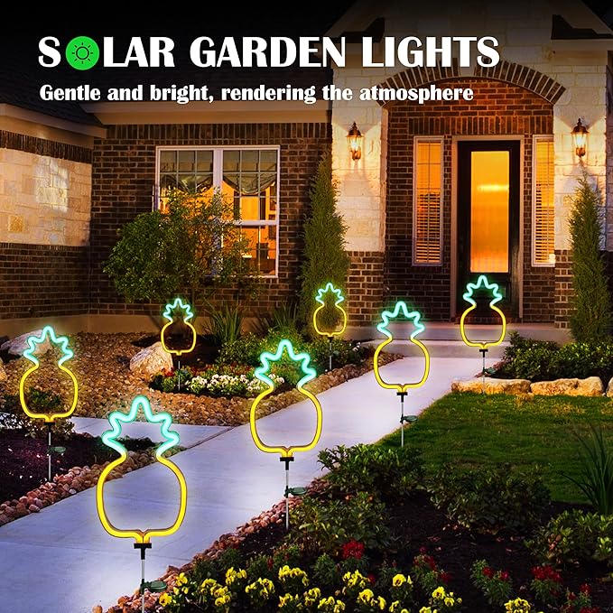 SunKite Pineapple Solar Garden Lights Solar Decorative Stake Lights Outdoor Waterproof Solar Neon Lights for Garden,Yard, Lawn, Pathway, Patio,Backyard Decor(2 Pack)