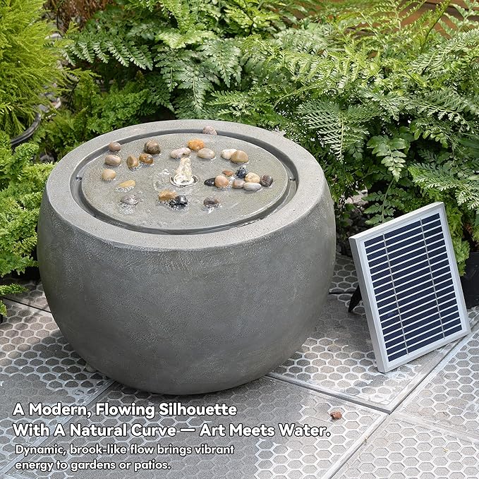 Solar Water Fountain Outdoor Garden Bubbler Water Feature Fountains Solar Powered for Patio Deck Yard Home Decor Gray, 18 "L x 18" W x 11.5" H