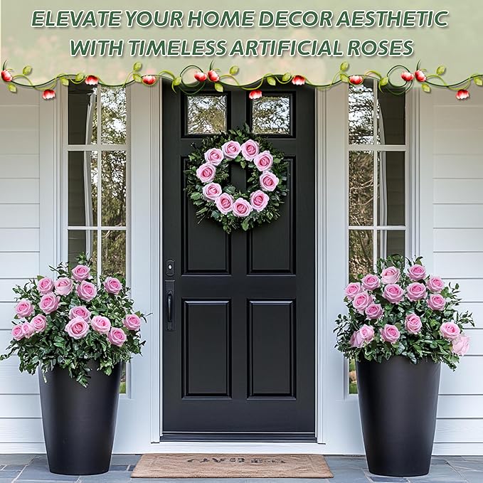 30 PCS Fake Pink Roses, Artificial Flowers Bulk Realistic Silk Faux Rose with Stems for Wedding Decoration Bridal Bouquet Birthday Celebrations DIY Floral Arrangement Home Decor