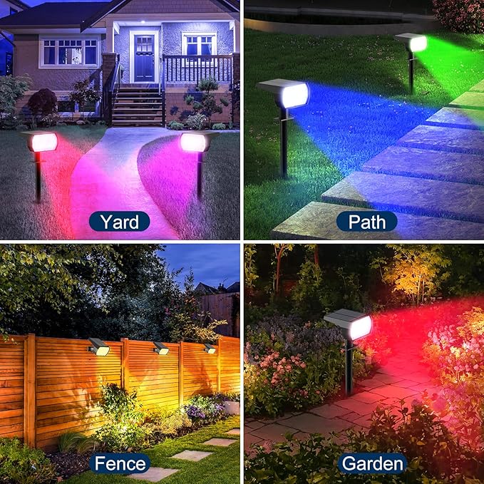 Solar Spot Lights Outdoor, [4 Pack/7 Colors/37 LED] 2-in-1 Solar Landscape Spotlights, IP65 Waterproof Auto On/Off Solar Powered Security Lights for Yard Garden Pathway Walkway