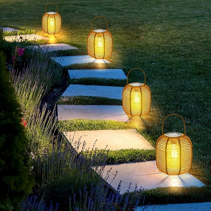 HPC Decor 2 PK Solar Lanterns-Outdoor Solar Lanterns Waterproof, Rattan Solar Lights, Hanging Solar Lanterns Outdoor,Solar Lamp Lights,Decoration Lights for Garden,Patio,Porch,Trees,Pathway,Outside.