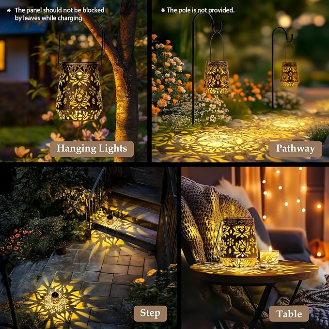 Solar Lanterns Outdoor Decor Waterproof,2Pack Flower Hanging Gifts for Women, Mom, Solar Garden Lights Metal Decoration for Outside,Yard, Patio,Garden,Porch,Pool