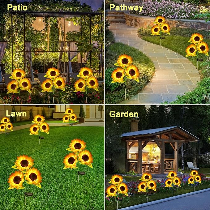 2 Pack Sunflower Garden Lights + 2 Pack Aluminum Ball Garden Lights