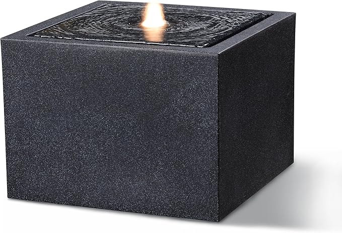 12.79” H Outdoor Water Fountain Made with Eco-Friendly Recyclable Materials, Polyethylene Square Bubbler Outdoor Fountain, Garden Decor with LED Light for Patio, Porch, Backyard