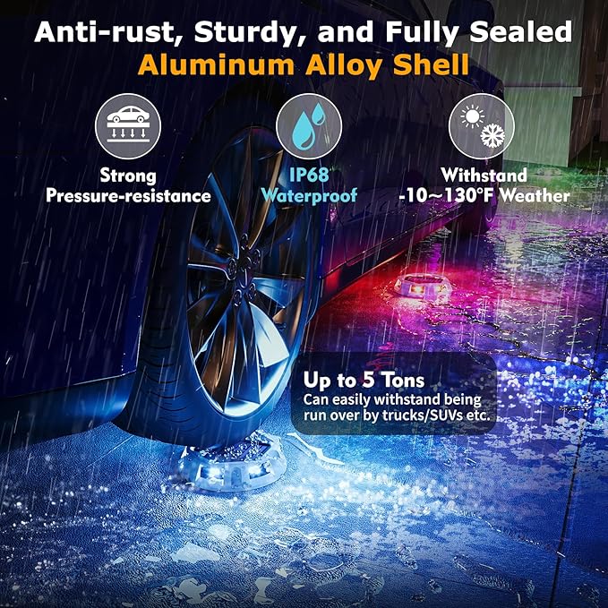 12Pack Aluminum Alloy Solar Driveway Lights, IP68 Solar Deck Light Marine Dock Lights Outdoor Waterproof, Multi-color LED Driveway Markers for Walkway, Path Decor [12Modes - Strobe/RGB/Fix-color]