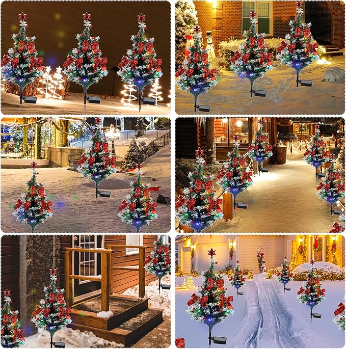 Solar Christmas Tree Light - Christmas Waterproof Small Pathway Lights, Outdoor Lights Christmas Decorations Cedar Xmas Tree with 20 LED Lights in 4 Colors for Garden/Yard/Patio, 2 Packs