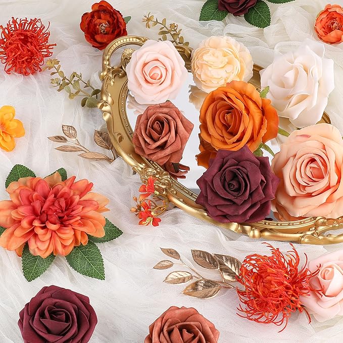 AGIRL Artificial Flowers Combo Silk Mix Purple Fake Flower with Stems for DIY Wedding Bouquets Centerpieces Arrangements Table Chair Decor Baby Shower Home Decor (Terracotta)