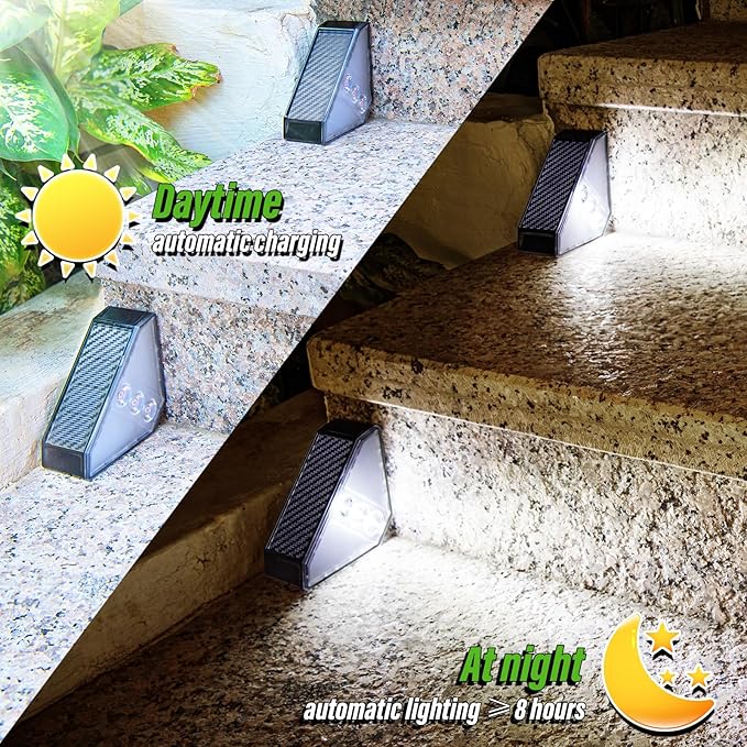 JSOT Solar Step Stair Lights Outdoor Yard Decor 10 Pack, IP65 Waterproof Deck Lighting for Outside Solar Powered, Solar Garden Light Decor for Fence, Backyard, Front Porch Step, Balcony, Wall, Patio