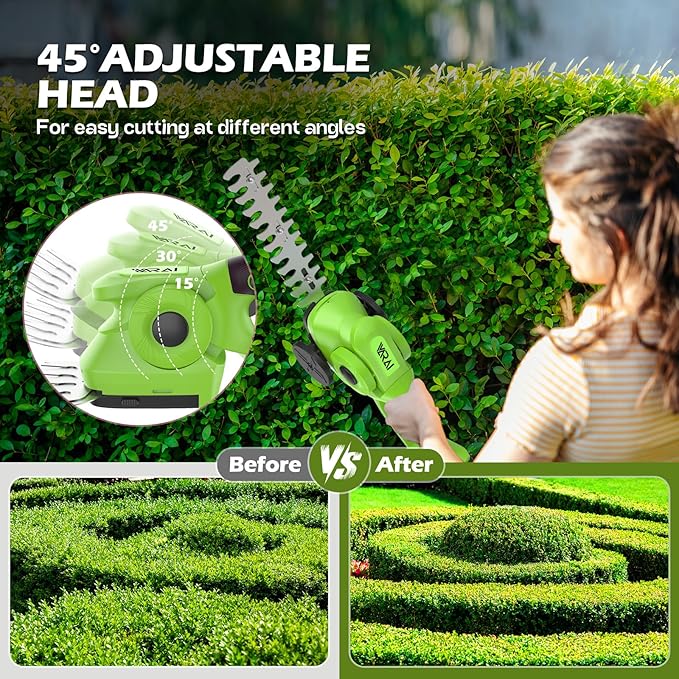 Cordless Hedge Trimmer, 2-in-1 Hedge Trimmer, Ultra Long Battery Life with Battery*2, high-Power and high-Capacity Grass Trimmer for Gardens, Yards and lawns, Including Charger