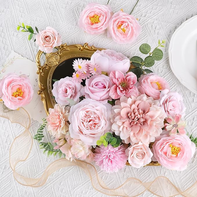 AGIRL Rose Artificial Flowers Combo Fake Flowers Rose Silk Flowers with Stems for DIY Wedding Bouquets Centerpieces Arrangements Table Decor Bridal Baby Shower Party Home Fall Decor(Nude Pink)