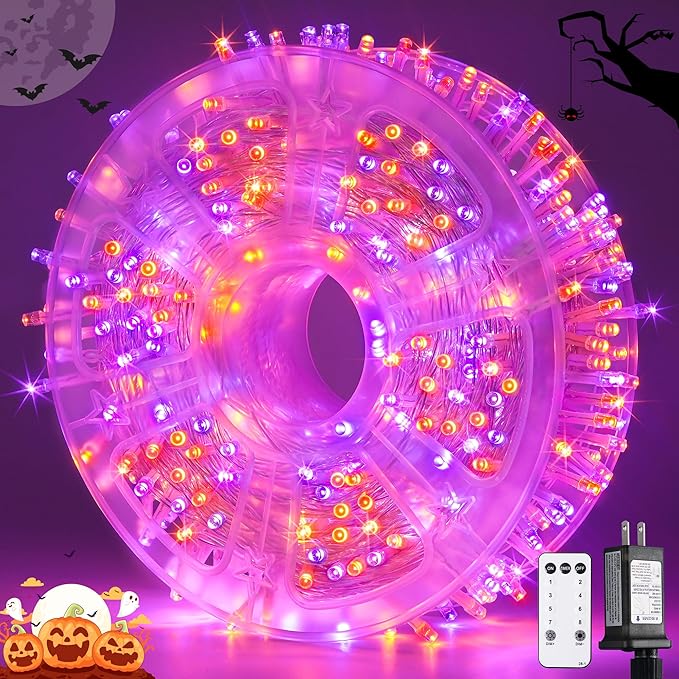 JMEXSUSS 400LED Halloween Lights with Remote,Orange and Purple Halloween Lights Waterproof,8 Modes Halloween String Lights Indoor Outdoor Plug in for Halloween Decorations