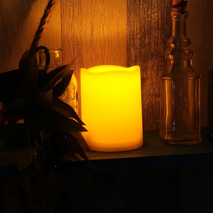 iZAN 3-Pack Outdoor Flameless LED Battery Operated Candles with Remote Waterproof Flickering Electric Pillar Candles for Halloween Chirstmas Home Wedding Party Festival Décor Long Battery Life 3”x4”