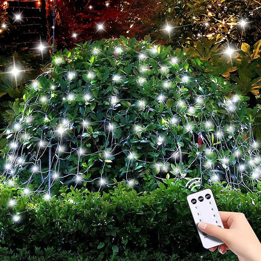 White Net Lights for Bushes - 360 LED Christmas Net Lights Plug in with Remote, 12 x 5ft Extendable 8 Modes Christmas Net Lights Waterproof for Gazebo Lawn Wedding Patio Garden Bush Tree Decoration