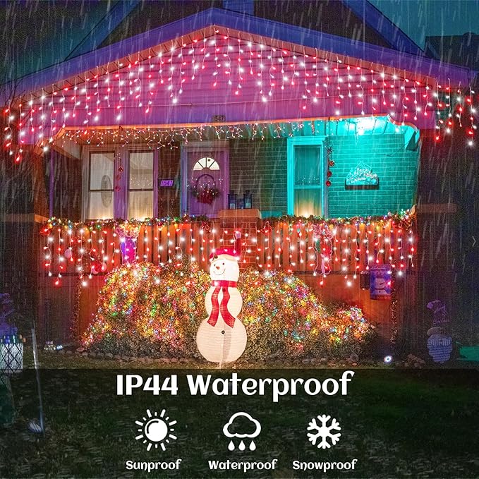 33ft Icicle Lights for Outside, Red and White Christmas Lights Outdoor Indoor, 400 LED Twinkle String Light with 75 Drops Short Curtain Light for Thanksgiving Room Home Wall Bedroom Window Decoration