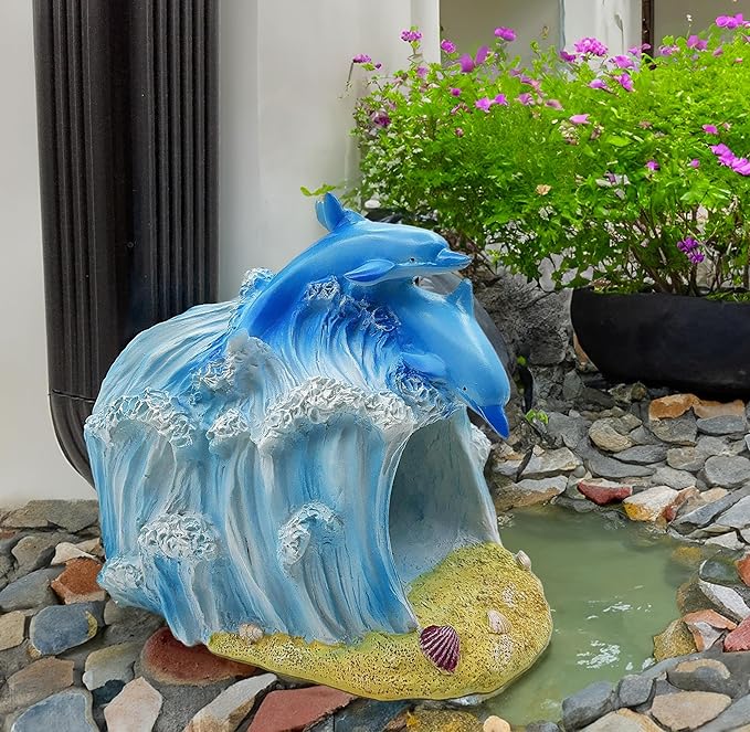 Dolphin Statue 3"x4" Gutter Downspout Extension Decor, Whimsical Garden Rain Diverter, Outdoor Decor Sculpture Ornament, Gutter Extender Diverter, Splash Blocks for Gutters Downspouts