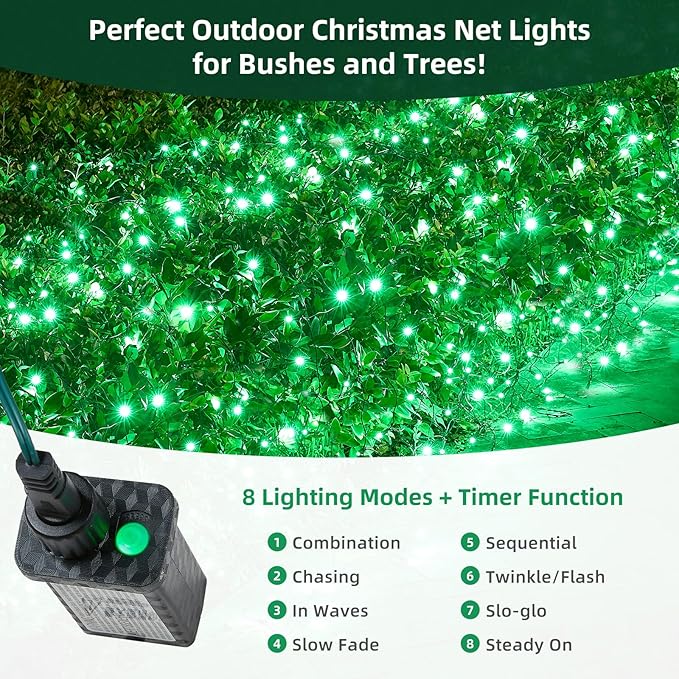 Led Net Lights Christmas Lights Outdoor Green Christmas Net Lighting with 121Led Mini Globe Lights 5ftx5ft, Outdoor Indoor Fairy Mesh Net Lights for Christmas Trees, Bushes, Shrubs Decorations