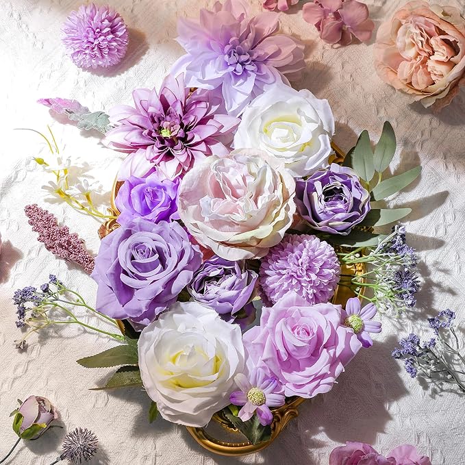 AGIRL Artificial Flowers Combo Silk Mix Purple Fake Flowers with Stems for DIY Wedding Bouquets Centerpieces Arrangements Table Chair Decor Baby Shower Home Decor