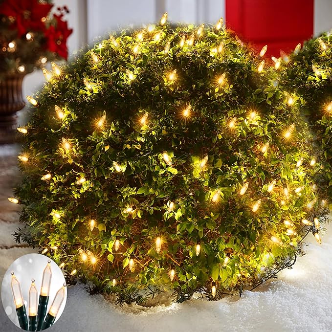LED Christmas Net Lights for Bushes Outdoor,100 LED 5ftx5ft Waterproof 8 Modes Connectable Mesh Lights for Bushes,Garden,Yard,Trunk,Outdoor Christmas Decorations