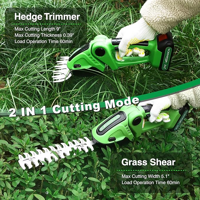 21V Electric Cordless Hedge Trimmers & Grass Trimmer-2 in 1 Handheld Bush Trimmer Cordless Grass Shears Grass Cutter, Shrubbery Trimmer Hedge Shear with Battery and Charger Included