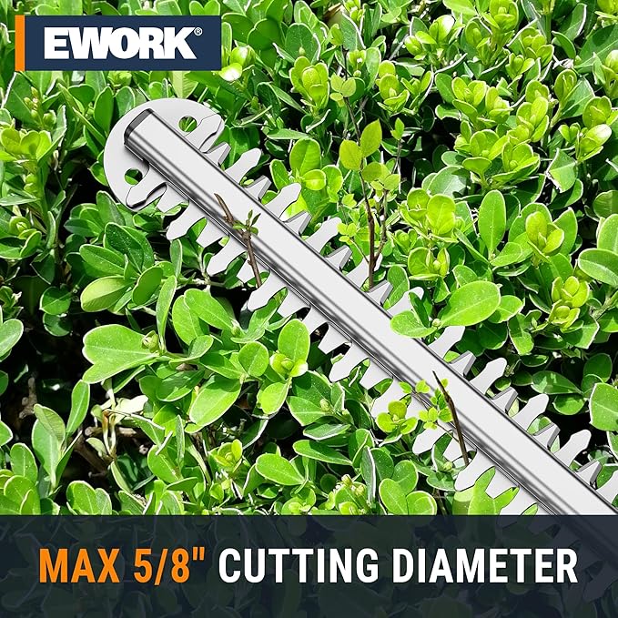 EWORK 20V Cordless Hedge Trimmer 22-Inch Electric Bush Trimmer, 5/8" Cutting Capacity, Battery Powered Lightweight Handheld Shrub Trimmers with Battery and Charger for Garden, Yard
