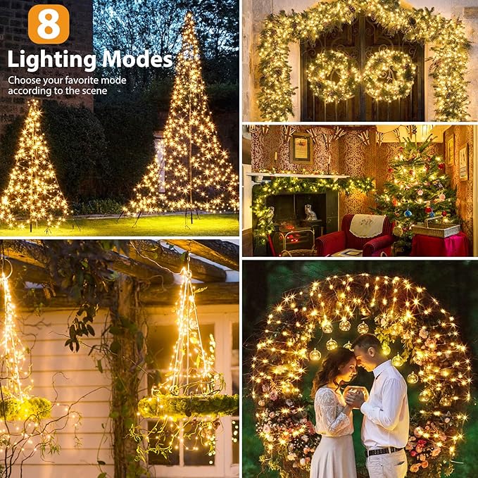 kolpop 6 Pack Solar Fairy Lights Outdoor, 32FT 80LED Solar Powered Twinkle Light Waterproof, 8 Mode Copper Wire Solar Tree Lighting for Outside Garden Yard Decorative (Warm White)