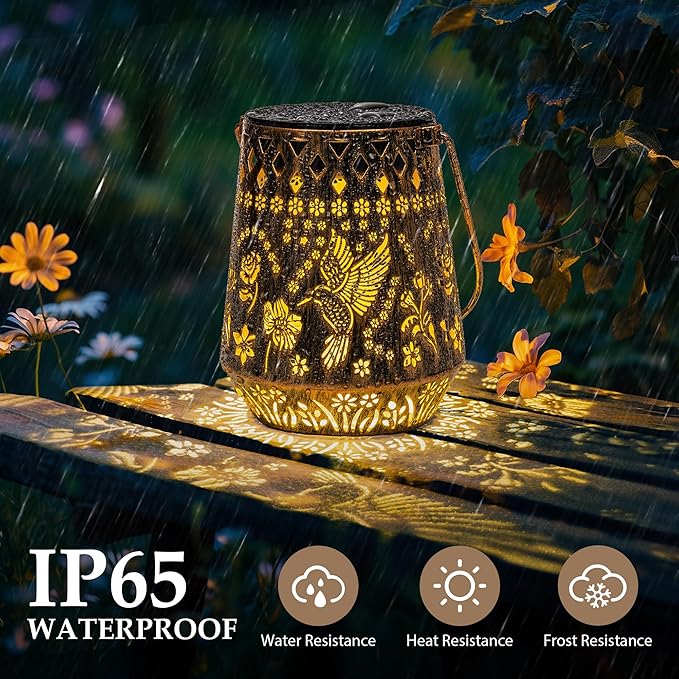 Solar Lanterns Outdoor Decor Waterproof,2Pack Hummingbird Hanging Gifts for Women, Mom, Solar Garden Lights Metal Decoration for Outside,Yard, Patio,Garden,Porch,Pool