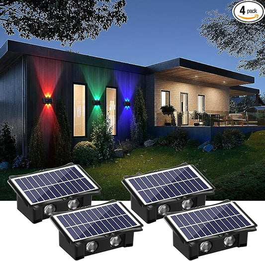 4LED Multi-Color Solar Wall Lights, Up and Down Lighting Solar Outdoor Light Waterproof IP65, Solar Fence Light for Yard Garden Garage Walkway Porch Christmas Decorations (4 Pack)