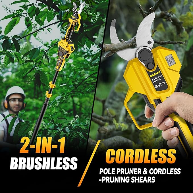 2-IN-1 Electric Pole Pruning Shears Cordless Compatibility with DW 20V MAX Battery, 1.6" Cutting Diameter Pruner, 14.8 FT MAX Extension Pole Saws for Tree Trimming(NO Battery) (Pruning Shears-1)