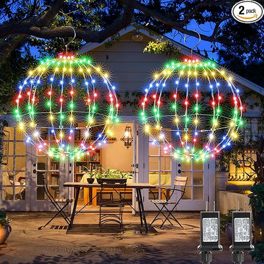 Joomer 2 Pack Christmas Ball Lights, 12IN 120 LED Foldable Metal Sphere, Connectable Waterproof 8 Modes With Timer, Hanging Tree Globe for Holiday Christmas Decorations (Multicolor)