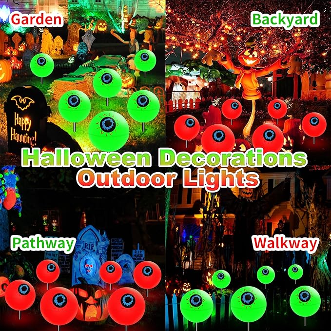 Outdoor Solar Lights Waterproof Decorations, 6 Pack Solar Globe Lights for Garden Decorations, Outside Ghost Solar Scary Eyeball Pathway Lights Decor for St. Patrick's Day Tree Garden Lawn Yard