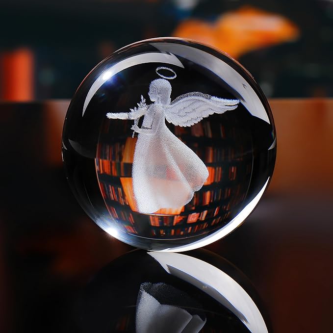 Qianwei 3D Crystal Guardian Angel Figurines - Angel Statue Stuff, Paperweight, Sympathy & Birthday Gifts for Christian & Best Friend Keepsake