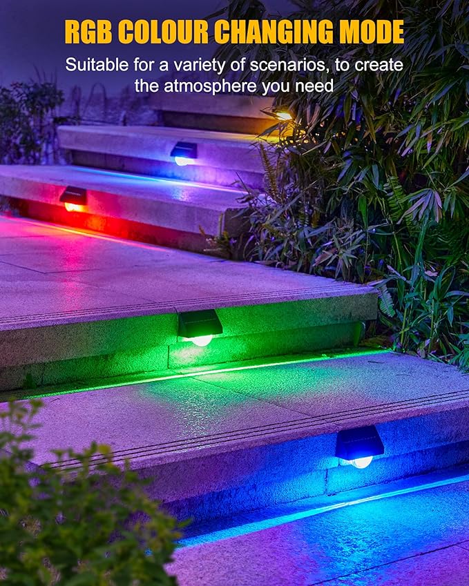 Brightown Solar Step Lights for Outside, 4 Pack Solar Stair Lights Outdoor Waterproof IP68, Multiple Color Modes Step Light Outdoor for Garden Stair, Front Step, Front Porch, Deck, Sidewalk and Patio