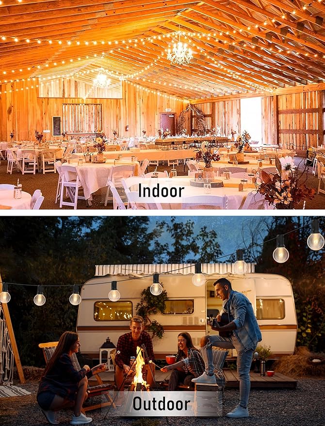 25FT String Lights, G40 Outdoor String Lights Edison Light Bulbs Clear Globe Lights for Backyard Patio Lights Indoor/Outdoor Commercial Decoration -5 Watt/120 Voltage/E12 Base -Black Wire