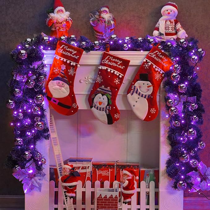 YEGUO 4 Pack Purple Solar Fairy Lights Outdoor Waterproof, Each 33ft 100 LED String Lights 8 Modes Silver Wire