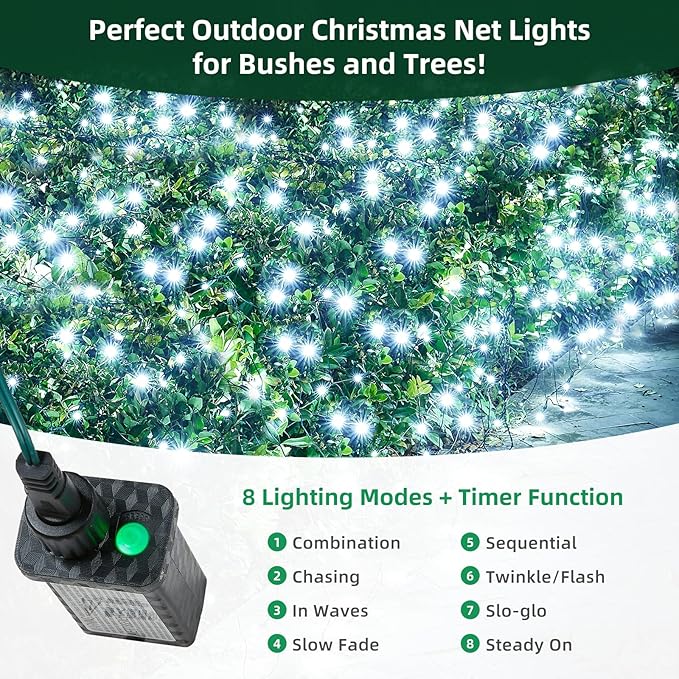 Led Net Lights Christmas Lights Outdoor White Christmas Net Lighting with 121Led Mini Globe Lights 5ftx5ft, Outdoor Indoor Fairy Mesh Net Lights for Christmas Trees, Bushes, Shrubs Decorations