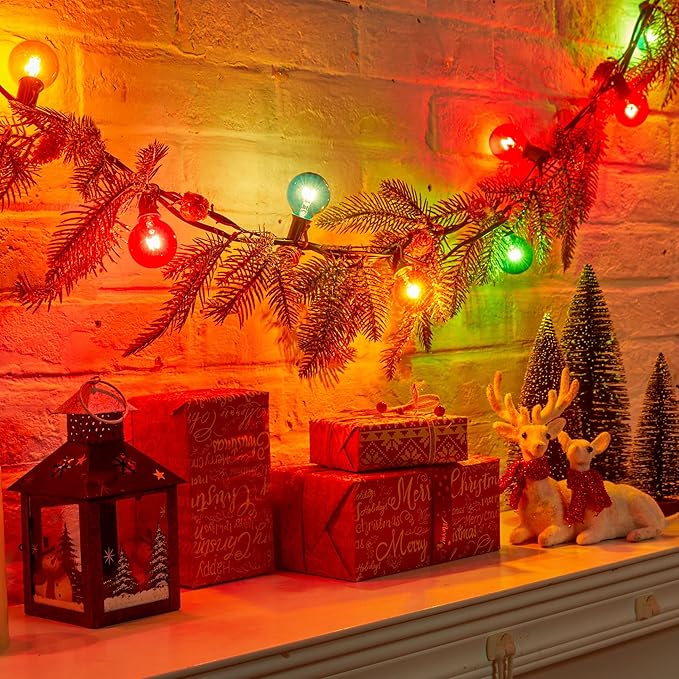 Brightown 50 Pack G40 Colorful Incandescent Bulb, Vintage Globe Replacement Light Bulb for Christmas Lights, 5 Watt E12 C7 Candelabra Base for Patio Yard Garden Holiday Xmas Decoration