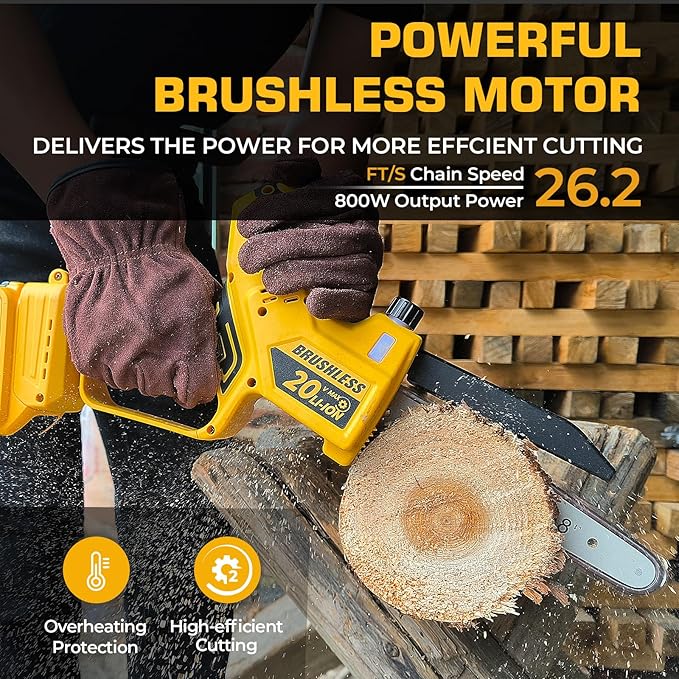 Mini Chainsaw for Dewalt 20V MAX Battery, Auto-Oiler, 8-Inch and 6-Inch 2-IN-1 Brushless Cordless Pruning Chainsaws, Battery Powered Mini Chain Saw for Wood Cutting (Tools only)