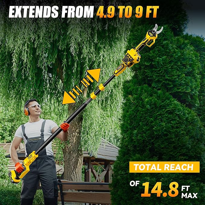 2-IN-1 Electric Pole Pruning Shears Cordless Compatibility with DW 20V MAX Battery, 1.6" Cutting Diameter Pruner, 14.8 FT MAX Extension Pole Saws for Tree Trimming(NO Battery) (Pruning Shears-1)