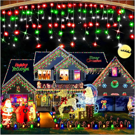 Hezbjiti Outdoor Christmas Lights, 400LED 33FT LED Fairy String Lights with 8 Modes and 75 Drops for Eaves, Party, Yard, Garden Decor