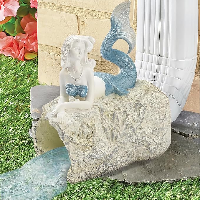Mermaid Statue Garden Rain Downspout Diverter, Decorative Gutter Extension, Splash Block, Eco-Friendly Resin Downspout Extension,Perfect Rain Diverter for 3"x4" Downspouts (10.6 in)